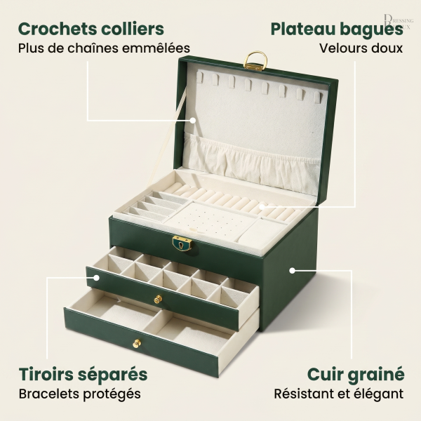 Élégante boîte à bijoux en cuir pour un rangement soigné