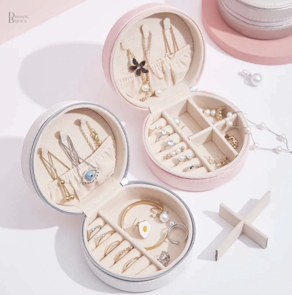 Coffret rond pour bijoux, design chic et pratique